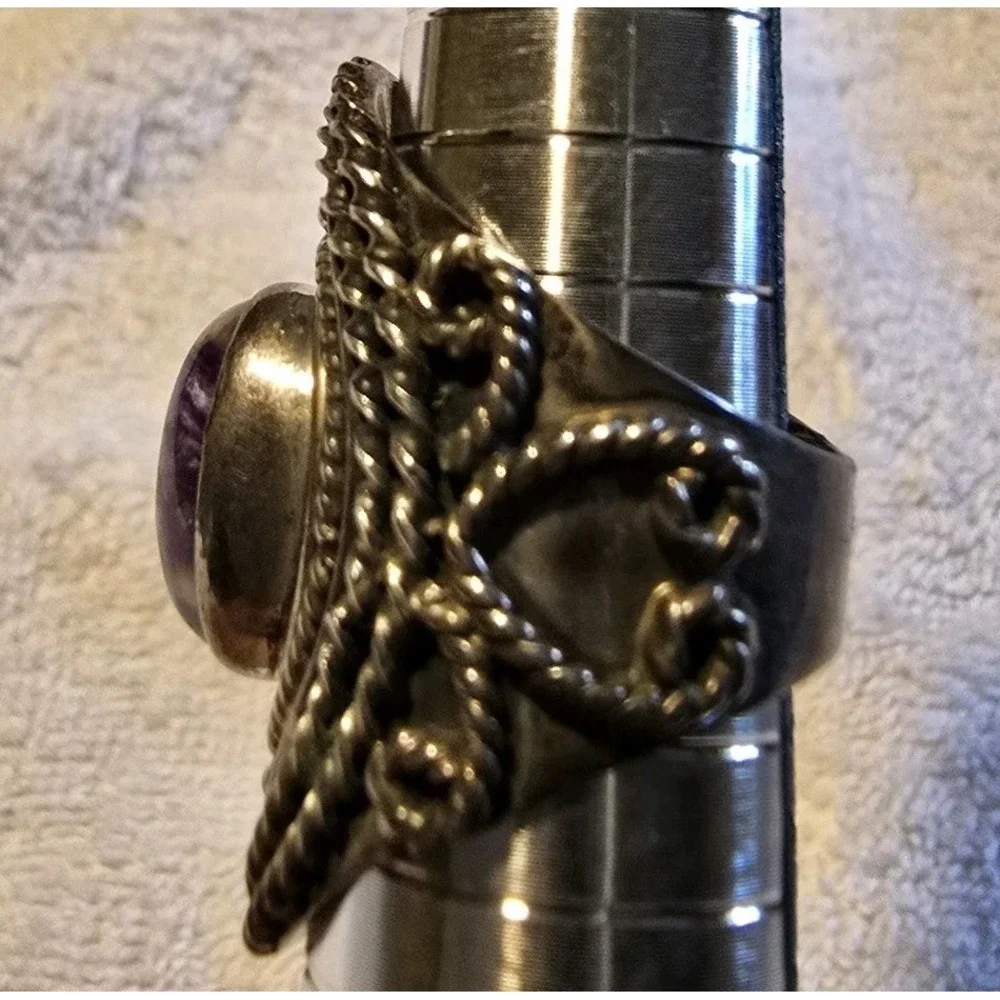 Charoite 925 Silver Oval Ring Size 6